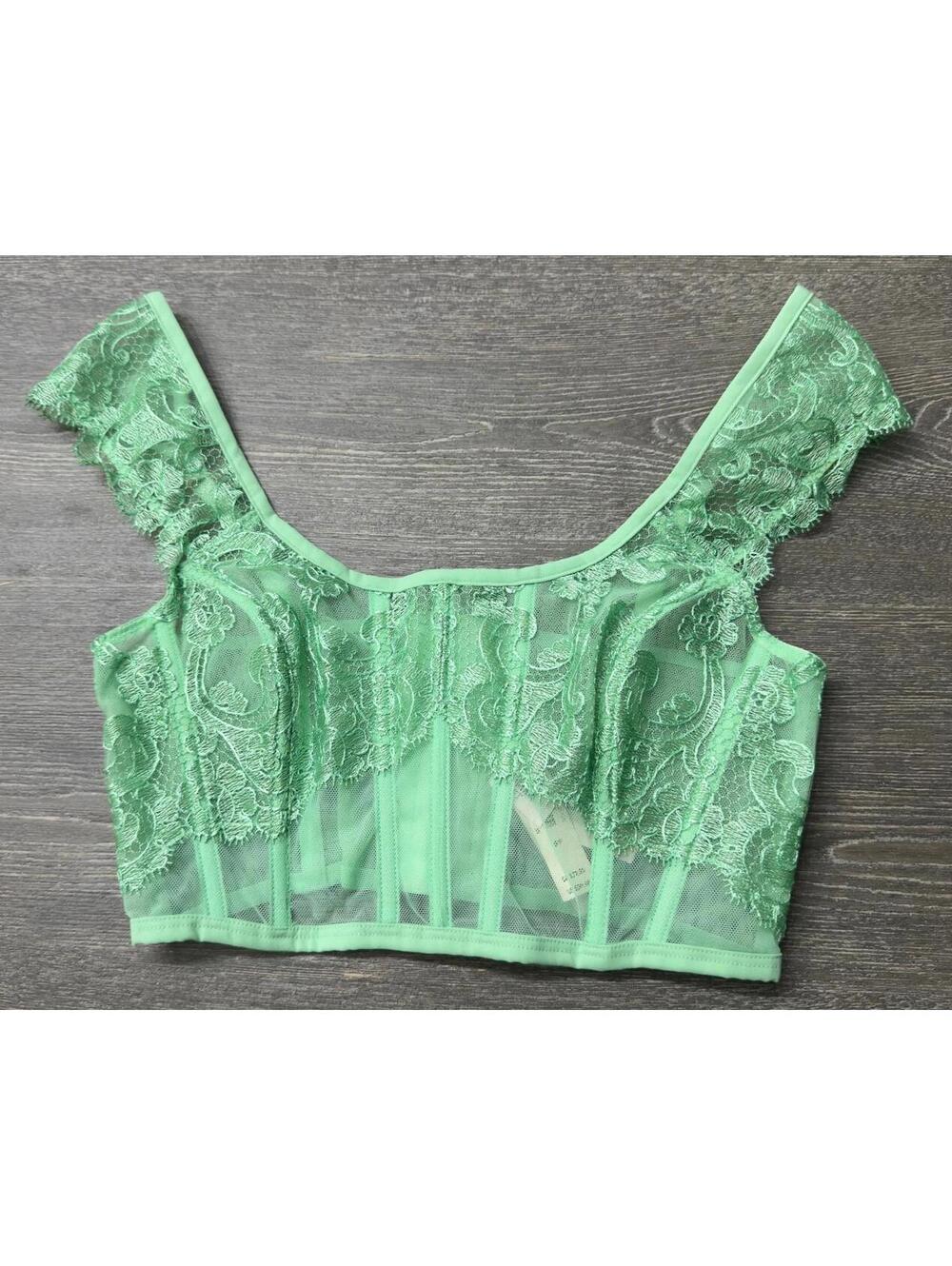 Victoria's Secret Dream Angels Boho Floral Embroidery Green Corset Size Small